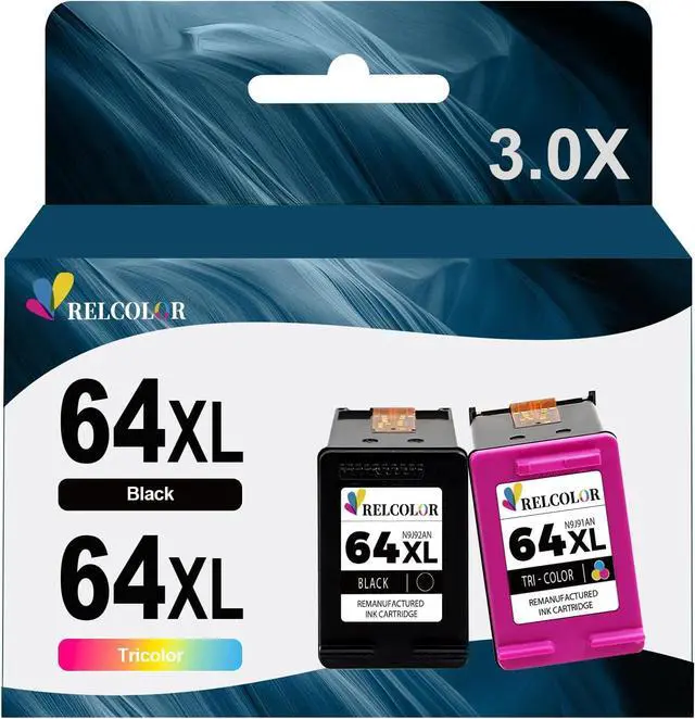 Main image of Relcolor 64XL Ink Cartridge Replacement  64 XL 64XL HP64 HP64XL Black Color Combo Pack Compatible with Envy 7855 7155 7858 7800 7100 6255 6252 6232 7120 7158 7164 7955e Tango X Printer (2 Pack)