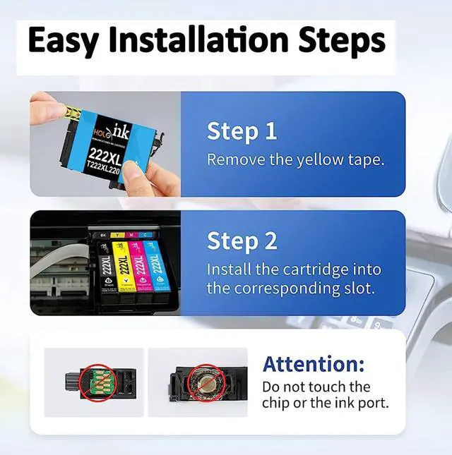 Alt view image 4 of 6 - 222XL Remanufactured Ink Cartridge Replacement  222 Ink Cartridges T222 for Expression Home XP-5200 Workforce WF-2960 Printer (Black, Cyan, Magenta, Yellow, 4 Pack)