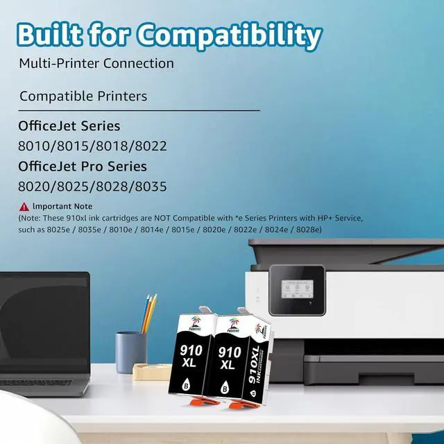 Alt view image 2 of 7 - 910 XL Black Ink Cartridges  Printers  910XL Black Ink Cartridges Compatible with OfficeJet Pro 8020 8025 8028 8035 OfficeJet 8015 8010 8018 8022 Printer (2 Black 910XL Ink Cartridges)