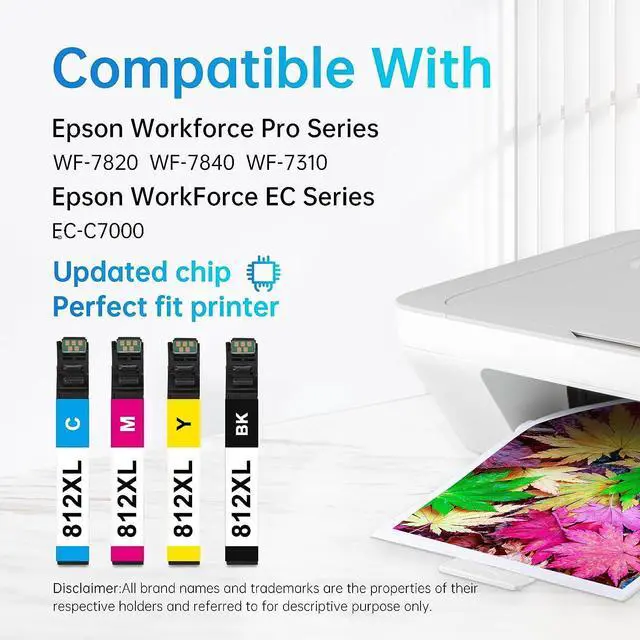 Alt view image 2 of 7 - LEMERO Remanufactured 812XL Ink Cartridges Combo Pack Replacement  812XL Ink Cartridges 812 XL T812XL for Workforce Pro WF-7840, WF-7820, WF-7310, EC-C7000 Printer (BK/C/M/Y, 4-Pack)