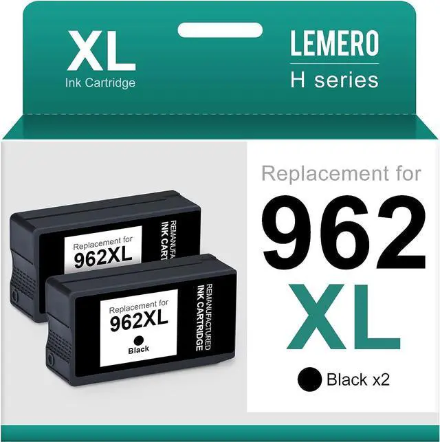 Main image of LEMERO Remanufactured 962XL Black Ink Cartridges Replacement  962XL 962 for OfficeJet Pro 9010 9018 9015 9020 9025 (2 Pack 962XL Black)