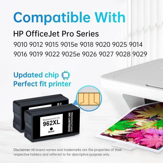 Alt view image 2 of 5 - LEMERO Remanufactured 962XL Black Ink Cartridges Replacement  962XL 962 for OfficeJet Pro 9010 9018 9015 9020 9025 (2 Pack 962XL Black)