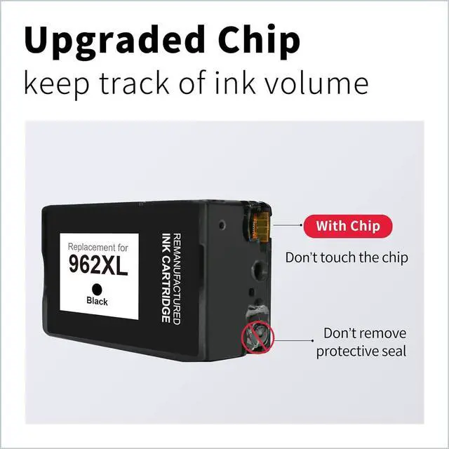 Alt view image 4 of 5 - LEMERO Remanufactured 962XL Black Ink Cartridges Replacement  962XL 962 for OfficeJet Pro 9010 9018 9015 9020 9025 (2 Pack 962XL Black)