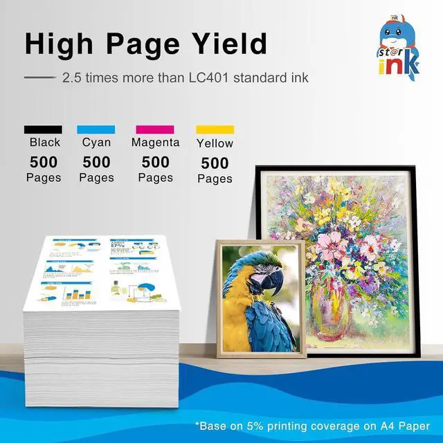 Alt view image 3 of 6 - LC401XL Ink Cartridges  Printer, Replacement  LC401 LC-401 401xl (BK/C/M/Y) Compatible with Brother MFC-J1010DW MFC-J1012DW MFC-J1170DW Printer(4-Pack)