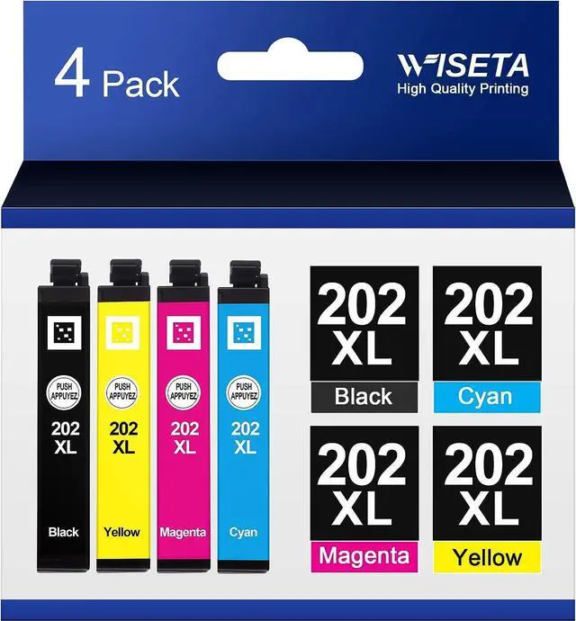 Main image of 202XL 202 Ink cartridges High Capacity Black & Standard Color - 4 Pack Remanufactured Ink WISETA Replacement  202XL 202 XL Ink Cartridges for Workforce WF-2860 Expression Home XP-5100 Printer