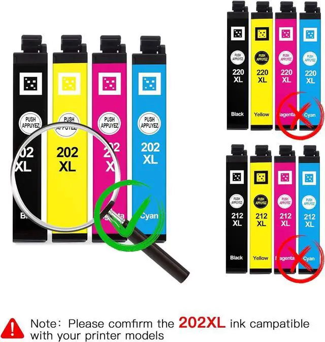 Alt view image 3 of 6 - 202XL 202 Ink cartridges High Capacity Black & Standard Color - 4 Pack Remanufactured Ink WISETA Replacement  202XL 202 XL Ink Cartridges for Workforce WF-2860 Expression Home XP-5100 Printer