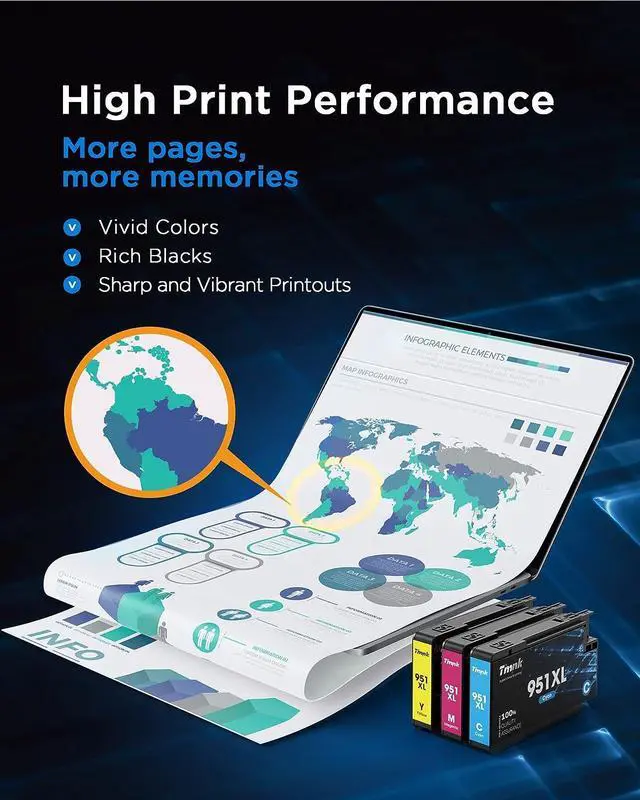 Alt view image 2 of 7 - 5-Pack Larger Capacity 950XL 951XL Ink Cartridges Combo Pack, Replacement 950 951 XL Ink Cartridges, High Page Yield, Works with OfficeJet Pro 8600 8610 8620 8625 Printer (2BK/1C/1M/1Y)