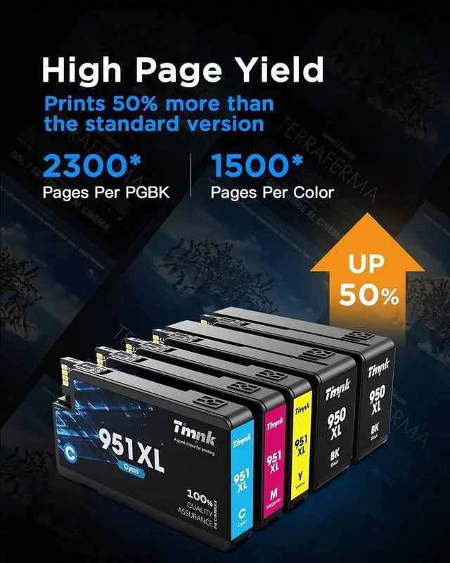 Alt view image 3 of 7 - 5-Pack Larger Capacity 950XL 951XL Ink Cartridges Combo Pack, Replacement 950 951 XL Ink Cartridges, High Page Yield, Works with OfficeJet Pro 8600 8610 8620 8625 Printer (2BK/1C/1M/1Y)