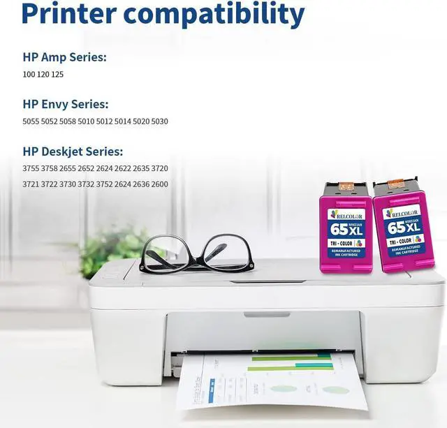 Alt view image 2 of 6 - Relcolor Replacement  Ink Cartridge for 65 65XL HP65 XL Color Combo for Envy 5000 5055 5052 5014 DeskJet 3755 3700 3772 3752 2622 2652 2600 Printer,HP65XL