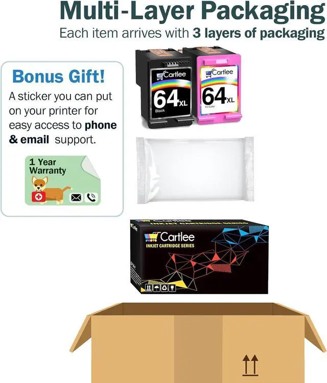 Alt view image 6 of 7 - Cartlee Remanufactured Ink Cartridge Replacement  64 XL 64XL for Envy Photo 6252 6255 6258 7120 7158 7155 7164 7800 7855 7858 7864 Inkjet Printers Pack Combo (1 Black, 1 Tri Color)