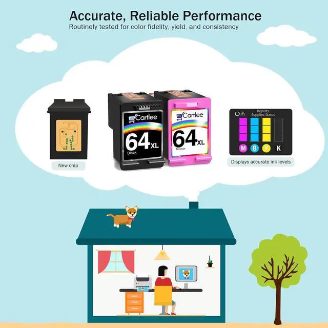 Alt view image 7 of 7 - Cartlee Remanufactured Ink Cartridge Replacement  64 XL 64XL for Envy Photo 6252 6255 6258 7120 7158 7155 7164 7800 7855 7858 7864 Inkjet Printers Pack Combo (1 Black, 1 Tri Color)