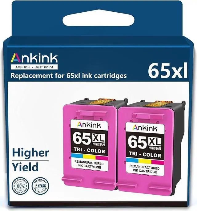 Main image of Ankink Higher Yield 65XL 65 XL Color Ink Cartridge Replacement  65 HP65 XL HP65XL Fit for Envy 5055 5000 5052 5070 5014 5010 DeskJet 3755 3700 3752 2600 2622 2652 2655 2640 Printer (2 Tri-Color)