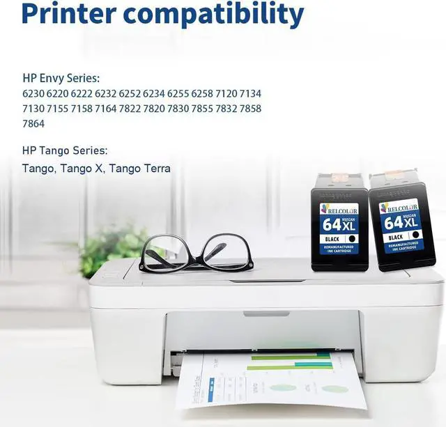 Alt view image 2 of 6 - Relcolor 3X Capacity 64XL Black Ink Cartridge Replacement Ink 64 XL HP64XL HP64 for Envy 7855 7155 7858 7800 7100 6255 6252 6232 7120 7158 7164 7955e 7900e Tango Ink Printer (2 Black)