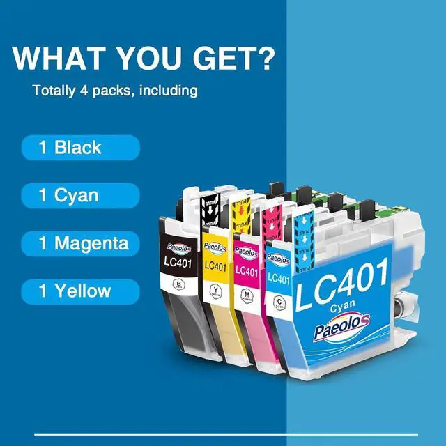 Alt view image 4 of 7 - Paeolos Compatible LC401 Ink Cartridge Replacement  LC401 LC401XL LC401 XL Use with Brother MFC-J1010DW MFC-J1012DW MFC-J1170DW Printer, 4 Packs (1 Black, 1 Cyan, 1 Magenta, 1 Yellow)