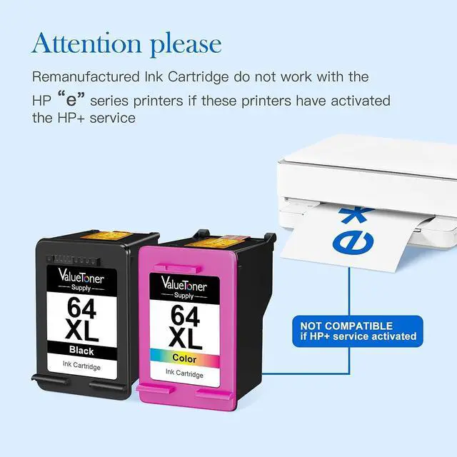 Alt view image 3 of 6 - Valuetoner Supply 64xl Remanufactured Ink Cartridge Replacement 64xl Ink Cartridge Combo Pack for Envy Photo 7858 7855 7155 6255 6252 7120 6232 7158 7164 5542 7255e 7955e 7958e Printer (2 Pack)