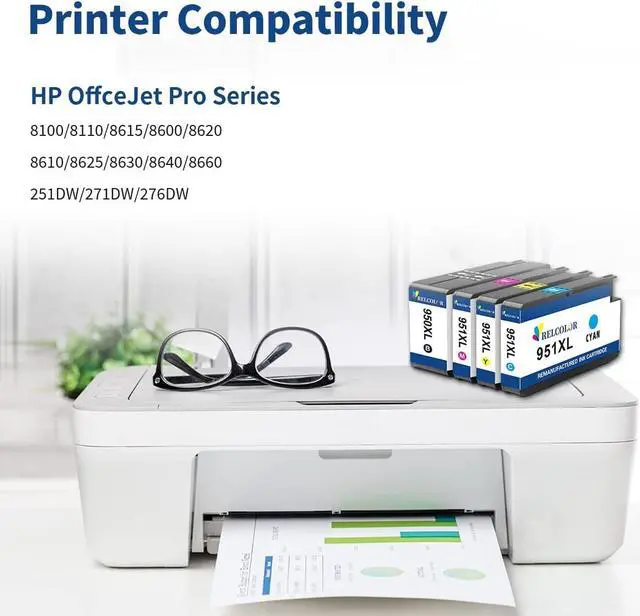 Alt view image 2 of 6 - Replacement  Ink OfficeJet Pro 8600 8610 8100950XL 951XL 950 951 XL Cartridge Black Color Combo to Officejet pro 8620 8625 8630 8660 8615 276DW 251DW Printer,High-Yield 4 Pack HP950 HP951 XL