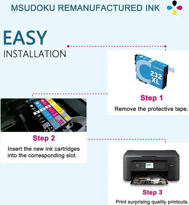 Alt view image 5 of 7 - Msudoku 232XL Ink Cartridges Remanufactured Replacement  232XL Ink Cartridges Combo Pack 232 T232 T232XL Use with Expression Home XP-4200 XP-4205 Workforce WF-2930 WF-2950 Printers4 Pack