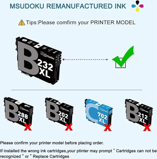 Alt view image 7 of 7 - Msudoku 232XL Ink Cartridges Remanufactured Replacement  232XL Ink Cartridges Combo Pack 232 T232 T232XL Use with Expression Home XP-4200 XP-4205 Workforce WF-2930 WF-2950 Printers4 Pack