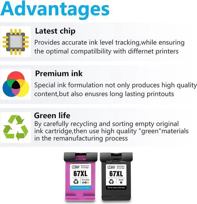 Alt view image 3 of 6 - MeetRGB Remanufactured  Ink 67 XL 67XL Ink Cartridge Replacement  DeskJet 2700 2752 2755 2732 1255 Deskjet Plus 4100 4100e 4140 4158 ENVY 6000 6055 6052 ENVY Pro 6400 6455 6458 black color