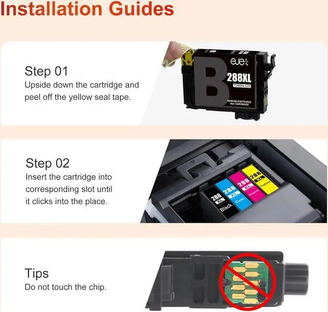 Alt view image 5 of 6 - 288XL Ink Cartridges Remanufactured Replacement  288XL Ink Cartridges Combo Pack 288 Ink  Expression XP-440 XP-330 XP-340 XP-430 XP-434 XP-446 (Black, Cyan, Magenta, Yellow, 4-Pack)