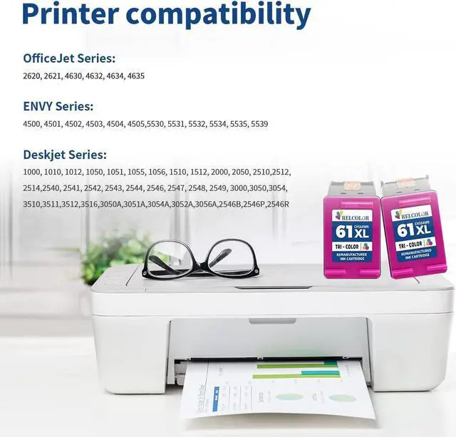 Alt view image 2 of 6 - Relcolor Replacement  HP61 XL 61 XL 61XL Ink Cartridge Color Combo for Envy 4500 5530 4502 5534 5535 Deskjet 2540 3050 1000 1510 1512 1010 1056 OfficeJet 4630 4635 2620 Printer HP61XL