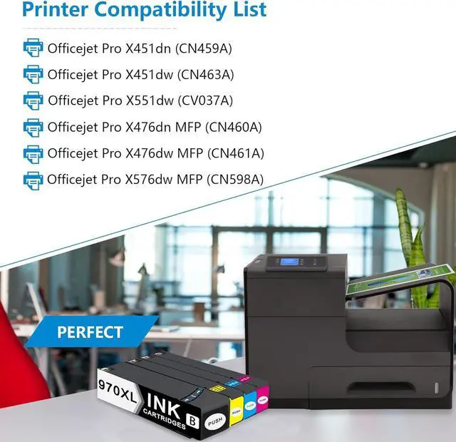 Alt view image 2 of 6 - 970XL / 971XL High-Yield Ink Cartridges (4 Pack, Black/Cyan/Magenta/Yellow) Lenkto Compatible Ink Replacement  970 971 Ink Cartridges for OfficeJet Pro X451dw X451dn X476dw X476dn X576dw X551dw
