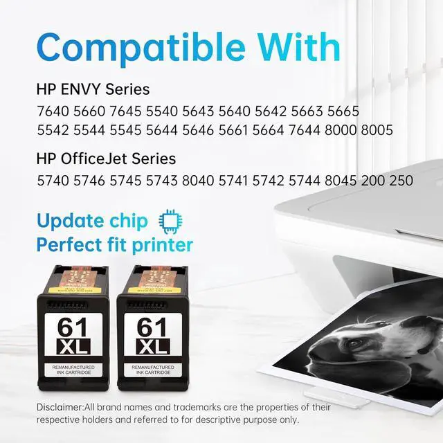 Alt view image 2 of 6 - LEMERO 61XL Remanufactured Ink Cartridge Replacement  61 XL 61XL Black Ink Cartridge  Envy 4500 5530 4501 4502 OfficeJet 4630 4635 4632 DeskJet 2541 2542 Printer Ink Cartridge (2 Black)