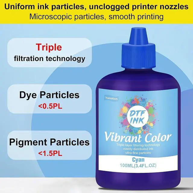 Alt view image 2 of 6 - Yamation DTF Ink 600ml: Refill for DTF Printers Epson ET2800,ET-8550, XP-15000, L1800, L805, R1390, R2400, Direct to Film Printing (100ml x 6, White Cyan Magenta Yellow Black)