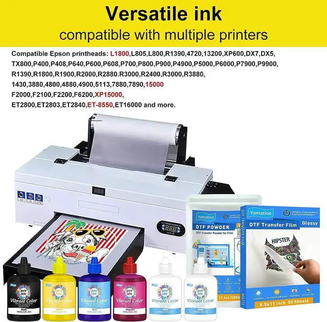 Alt view image 4 of 6 - Yamation DTF Ink 600ml: Refill for DTF Printers Epson ET2800,ET-8550, XP-15000, L1800, L805, R1390, R2400, Direct to Film Printing (100ml x 6, White Cyan Magenta Yellow Black)