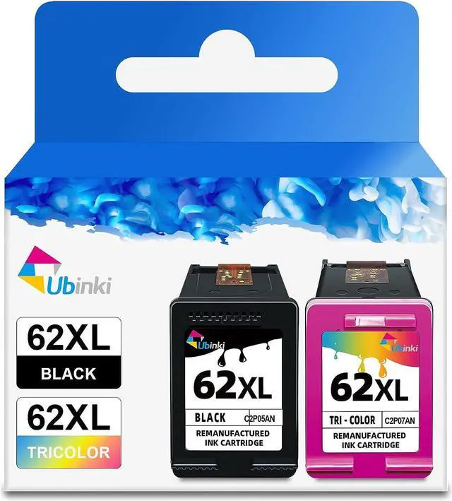 Main image of Ubinki 62XL Ink Cartridges Black Color Combo Pack Replacement  62 hp62 XL 62XL for Envy 5540 5640 5660 7644 7645 OfficeJet 5740 8040 OfficeJet 200 250 Series Printer(1 Black, 1Tri-Color, 2-Pack)