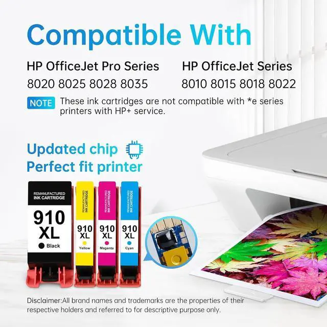 Alt view image 2 of 6 - LEMERO 910XL Black and Color Ink Cartridges Combo Pack Replacement  Ink 910 XL for Officejet Pro 8020 8025 8035 8028 Printer (4 Pack 910XL Ink Cartridges Combo Pack)