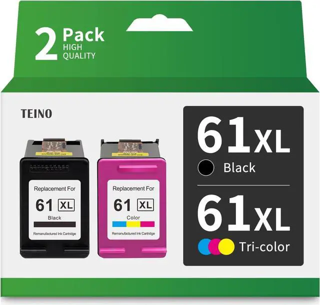 Main image of TEINO 61 61XL Black Color Ink Cartridge Combo Pack Remanufactured Replacement  61 Ink  Envy 4500 5530 4502 OfficeJet 4630 4635 DeskJet 1000 1010 1510 Printers 61 XL (2 Pack)
