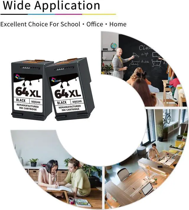 Alt view image 6 of 7 - Ubinki 64XL Black Ink Cartridge Ink 64 XL HP64 HP64XL Cartridges Envy 7855 7155 7858 7800 7955e 7255e 7900e 6200 62226252 6255 7830 7864 7120 6222 Tango x Terra Printers (2-Pack)