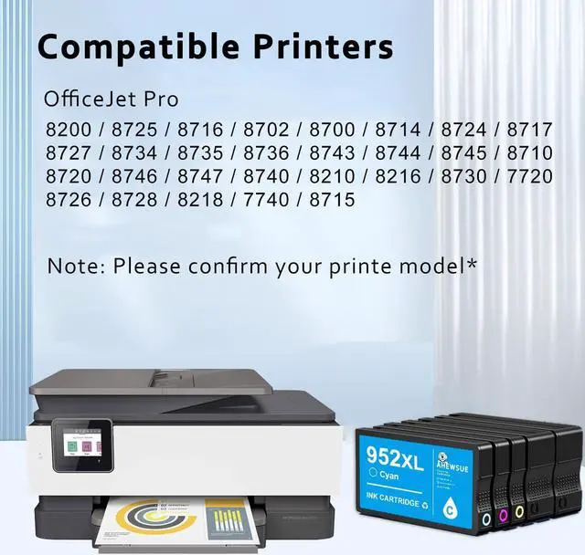 Alt view image 2 of 6 - 952XL Ink Cartridges Combo Pack Replacement  Ink 952 XL Compatible with OfficeJet Pro 8710 8720 7740 8210 8715 7720 8702 8725 8740 8730 8700 8200 Printer (2Black 1Cyan 1Magenta 1Yellow- 5 Pack)