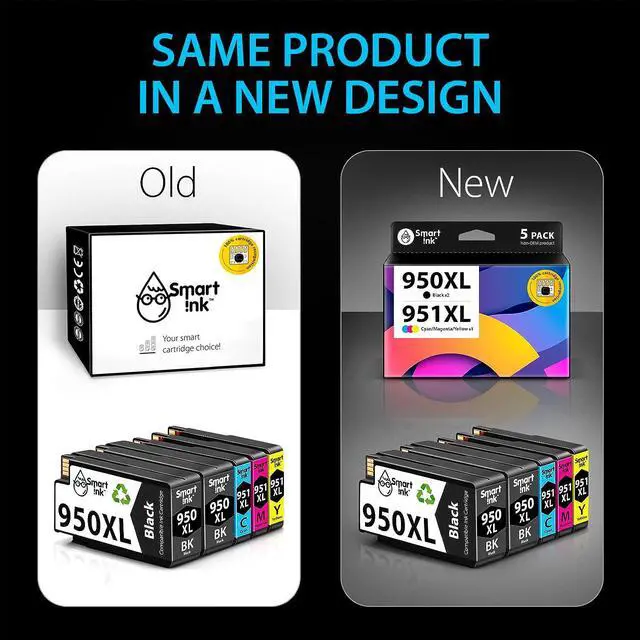 Alt view image 2 of 7 - Smart Ink Compatible Ink Cartridge Replacement  950XL 951XL 950 XL 951 XL 5 Pack Combo to use with Officejet Pro 8600 plus 8610 8620 8100 8625 8630 Printers (2 Black & 1 Cyan 1 Magenta 1 Yellow)
