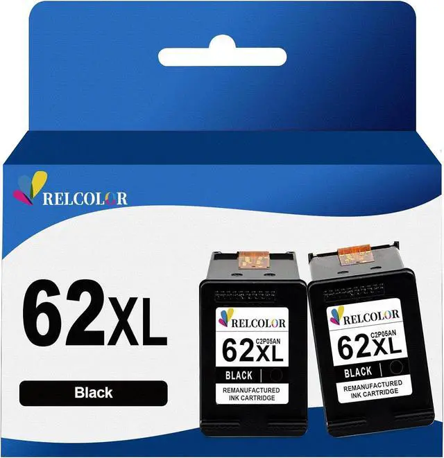 Main image of Relcolor Replacement  Ink 62 XL 62XL HP62 Cartridge Black Combo 2 Pack Envy 5540 5542 5645 5660 7640 7645 7644 OfficeJet 5740 8040 200 250 5745 Printers,Higher Yield,HP62XL