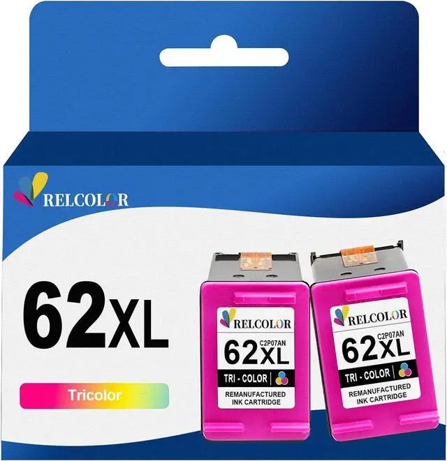 Main image of Relcolor Replacement  Ink 62 XL 62XL HP62 Cartridge Color Combo 2 Pack Envy 5540 5542 5645 5660 7640 7645 7644 OfficeJet 5740 8040 200 250 5745 Printers,Higher Yield,HP62XL