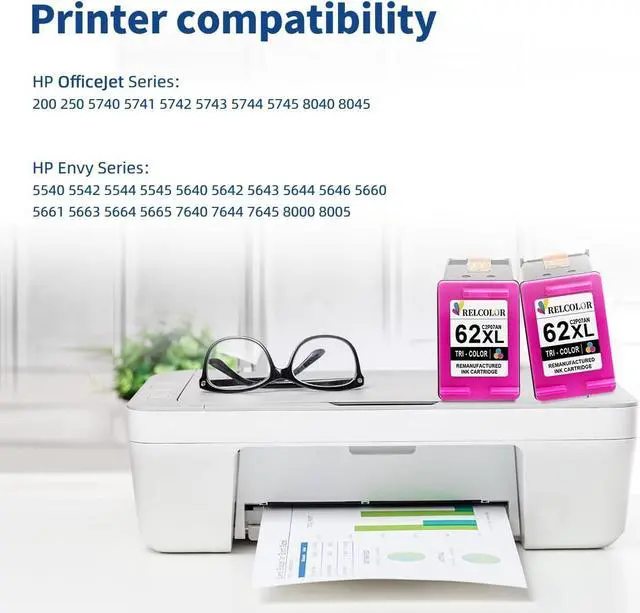 Alt view image 2 of 6 - Relcolor Replacement  Ink 62 XL 62XL HP62 Cartridge Color Combo 2 Pack Envy 5540 5542 5645 5660 7640 7645 7644 OfficeJet 5740 8040 200 250 5745 Printers,Higher Yield,HP62XL