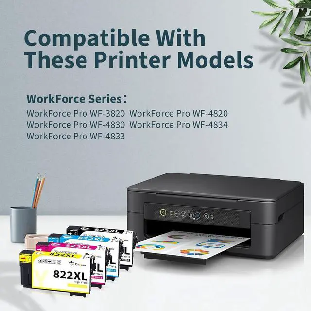 Alt view image 2 of 6 - OINKWERE 822XL Ink Cartridges Remanufactured Replacement  822XL Ink cartridges 822 XL T822 T822XL Compatible for Workforce WF-3820 WF-4820 WF-4830 WF-4833 WF-4834 Printer (4 Pack)