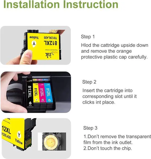Alt view image 4 of 6 - 812XL Ink Cartridges Remanufactured Replacement  812 812 XL Ink Cartridges for WF-7840 WF-7820 WF-7310 EC-C7000 Printer (2 Black)