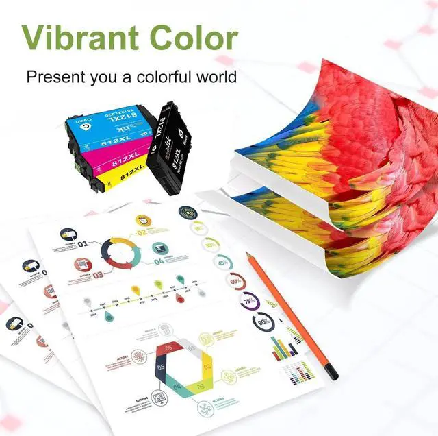 Alt view image 6 of 6 - 812XL Ink Cartridges Remanufactured Replacement  812 XL T812XL Ink Cartridges for WF-7820 WF-7840 WF-7310 EC-C7000 Printer (BCMY, 4-Pack)