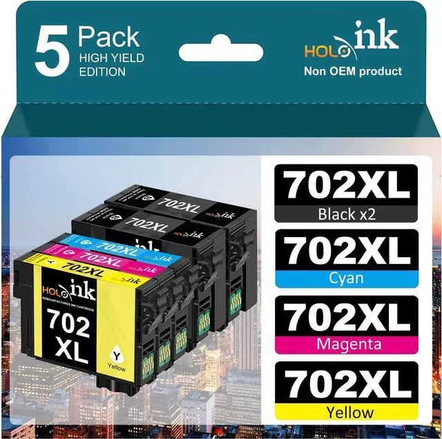 Main image of 5 Pack 702XL New Upgraded Chips Ink Cartridges Replacement 702XL Ink Cartridge for Workforce Pro WF-3720 WF-3730 WF-3733 Printer