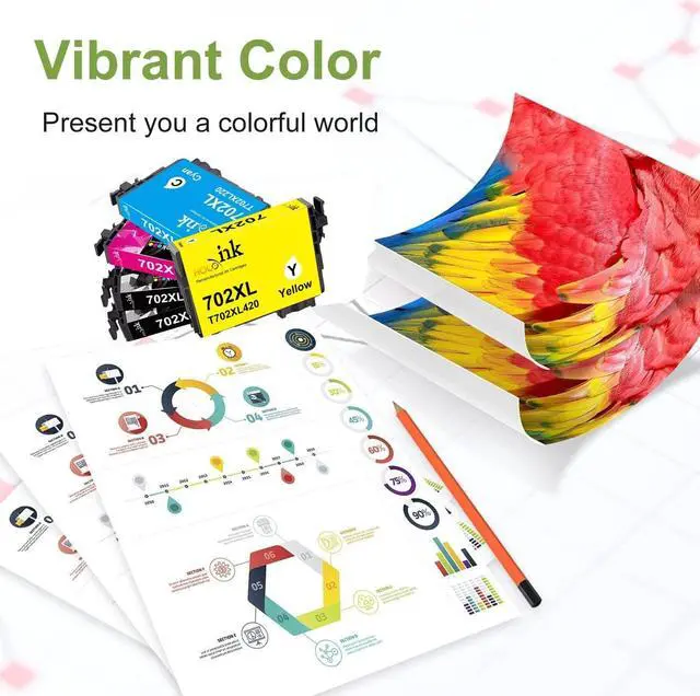 Alt view image 6 of 6 - 5 Pack 702XL New Upgraded Chips Ink Cartridges Replacement 702XL Ink Cartridge for Workforce Pro WF-3720 WF-3730 WF-3733 Printer