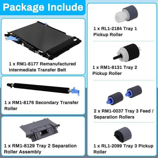 Alt view image 5 of 7 - CF081-67904 Transfer Belt Kit(RM2-7448) for M551 Includes RM1-8177 ITB, CF081-67907 Transfer Roller and CF081-67903 Roller Kit
