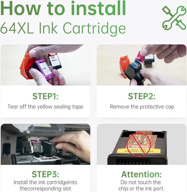 Alt view image 4 of 7 - LEMERO Remanufactured 64 Ink Cartridge Replacement  64XL 64 XL Combo Pack for Envy Photo 7855 7155 7858 7800 6255 6230 7820 Printer (Black and Color, 2 Pack) 64XL Tango Ink Cartridges