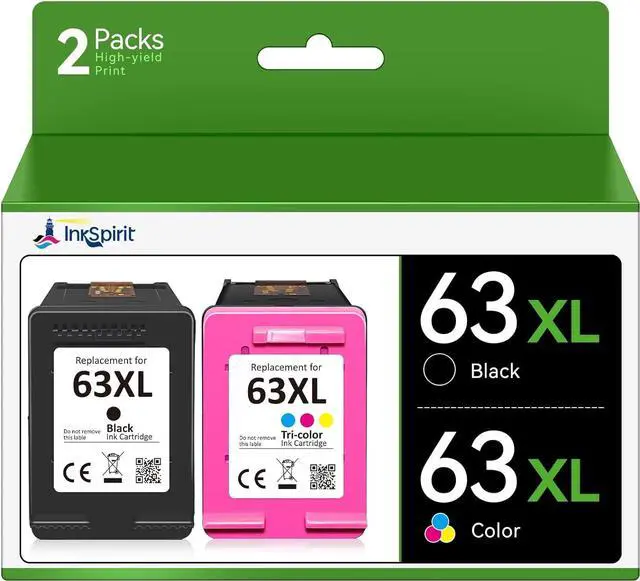 Main image of 63xl Black and Color Ink Cartridge Combo Pack Replacement  Ink 63 XL Work with Officejet 3830 4650 4652 4655 5200 5255 for Envy 4520 4512 for Deskjet 1112 2132 3630 3632(1 Black 1 Tri-Color)
