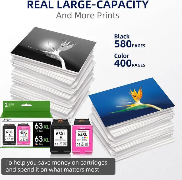 Alt view image 2 of 7 - 63xl Black and Color Ink Cartridge Combo Pack Replacement  Ink 63 XL Work with Officejet 3830 4650 4652 4655 5200 5255 for Envy 4520 4512 for Deskjet 1112 2132 3630 3632(1 Black 1 Tri-Color)