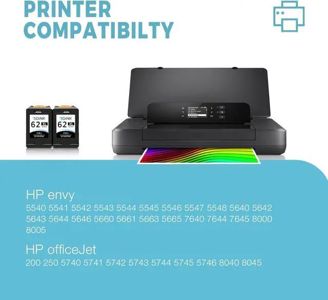 Alt view image 2 of 6 - 62 Black Ink Cartridge Ink 62 Black Replacement 62 Black Ink Cartridge 62 Black Ink Cartridge Printers to use with Envy 5540 5640 OfficeJet 5740 (2 Black, 2-Pack)
