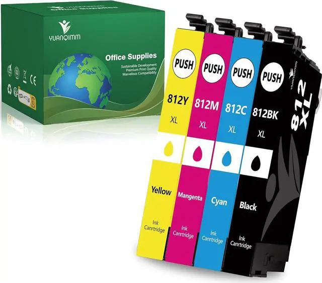 Main image of YUANQIMM Remanufactured 812XL Ink cartridges High Yield Replacement  812 Ink Cartridges 812 XL T812 Work with Epson Workforce Pro WF-7840 WF-7310 WF-7820 EC-C7000 Printer (4 Pack,BCMY)