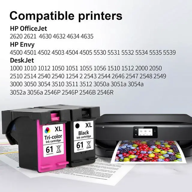 Alt view image 2 of 7 - Aqepbzt Remanufactured Black/Tri-Color Ink Cartridge Replacement  Ink 61 61XL Ink Cartridges Black and Color  OfficeJet 2620 4630 Envy 4500 4509 5530 Deskjet 1000 1510 2050 3000 Printer